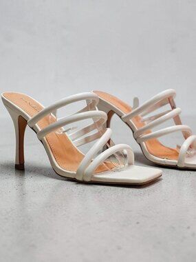Strappy White High Heel Sandals With Square Toe  Strap  Elegant Style For Women
